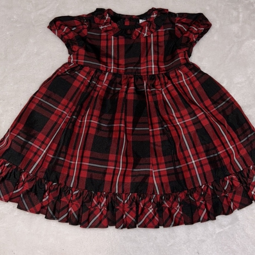 Ralph Lauren Baby Girl Black Red Tartan Plaid Ruffles Holiday Dress Size 6M